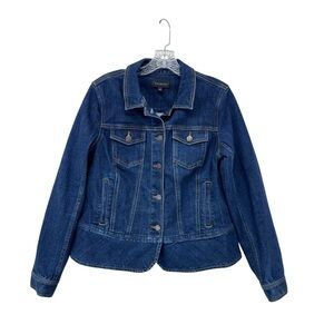 Talbots Women Denim Jacket Blazer Blue Size Medium Dark Wash Casual Basic Pocket